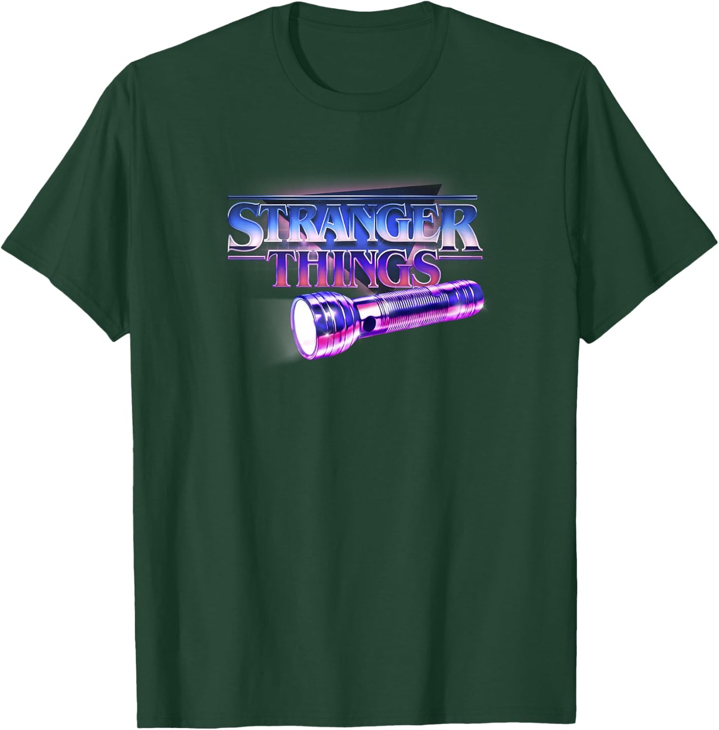 Stranger Things Flashlight 80's Retro Title Bright Logo T-Shirt - T-Shirt | Forest