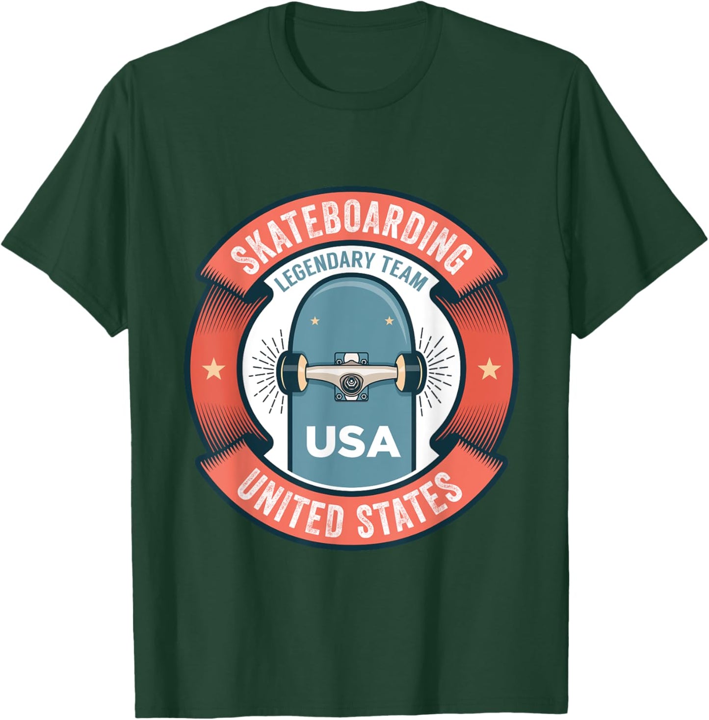 Skateboarding USA Support the Team Shirt USA Flag Skateboard T-Shirt - T-Shirt | Forest