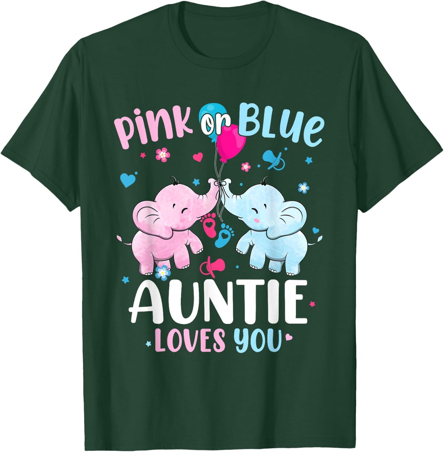 Pink or Blue Auntie Loves You Gender Reveal Elephant T-Shirt - T-Shirt | Forest