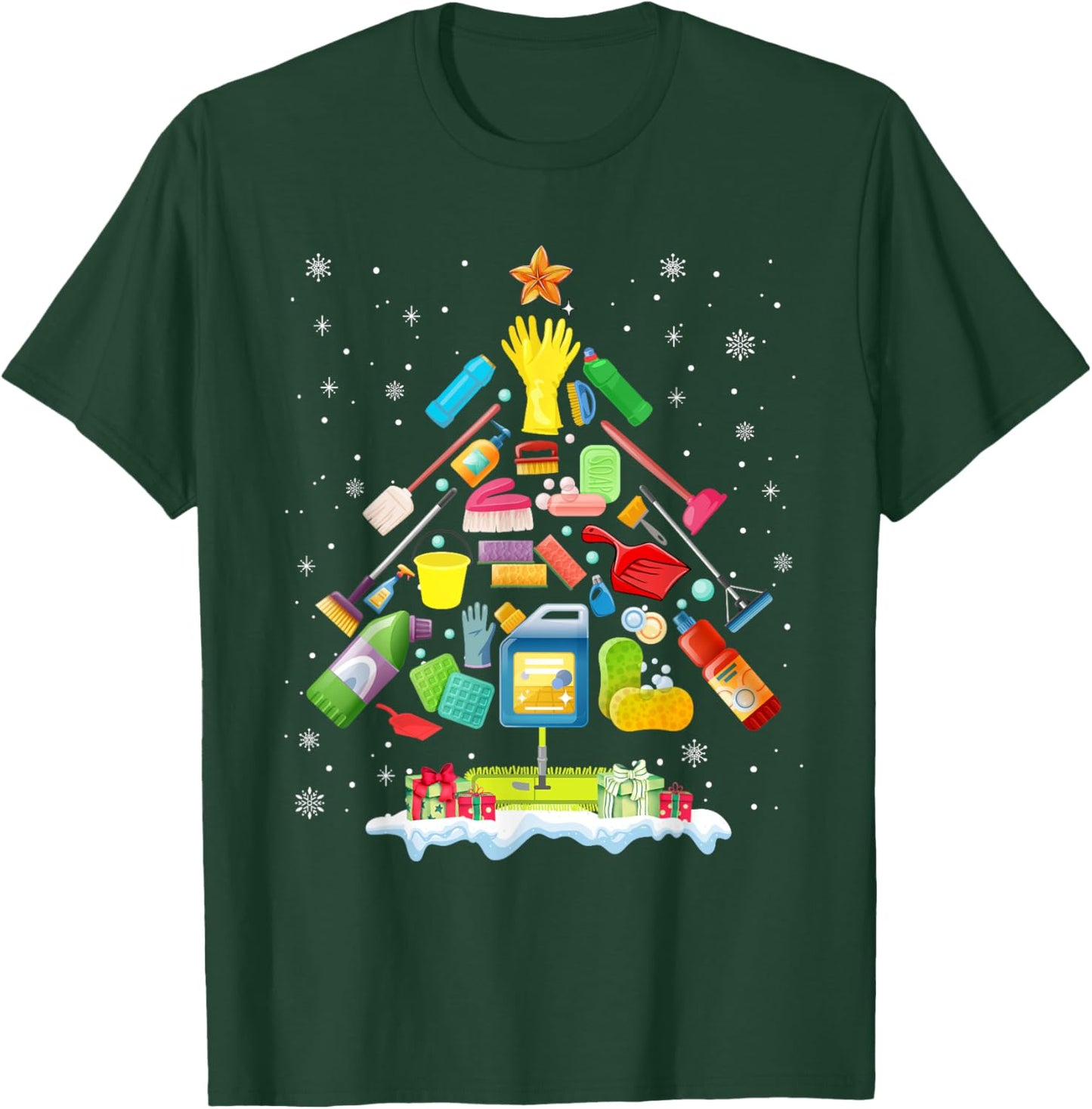 School Custodian Christmas Tree Xmas Funny Custodian Life T-Shirt - T-Shirt | Forest