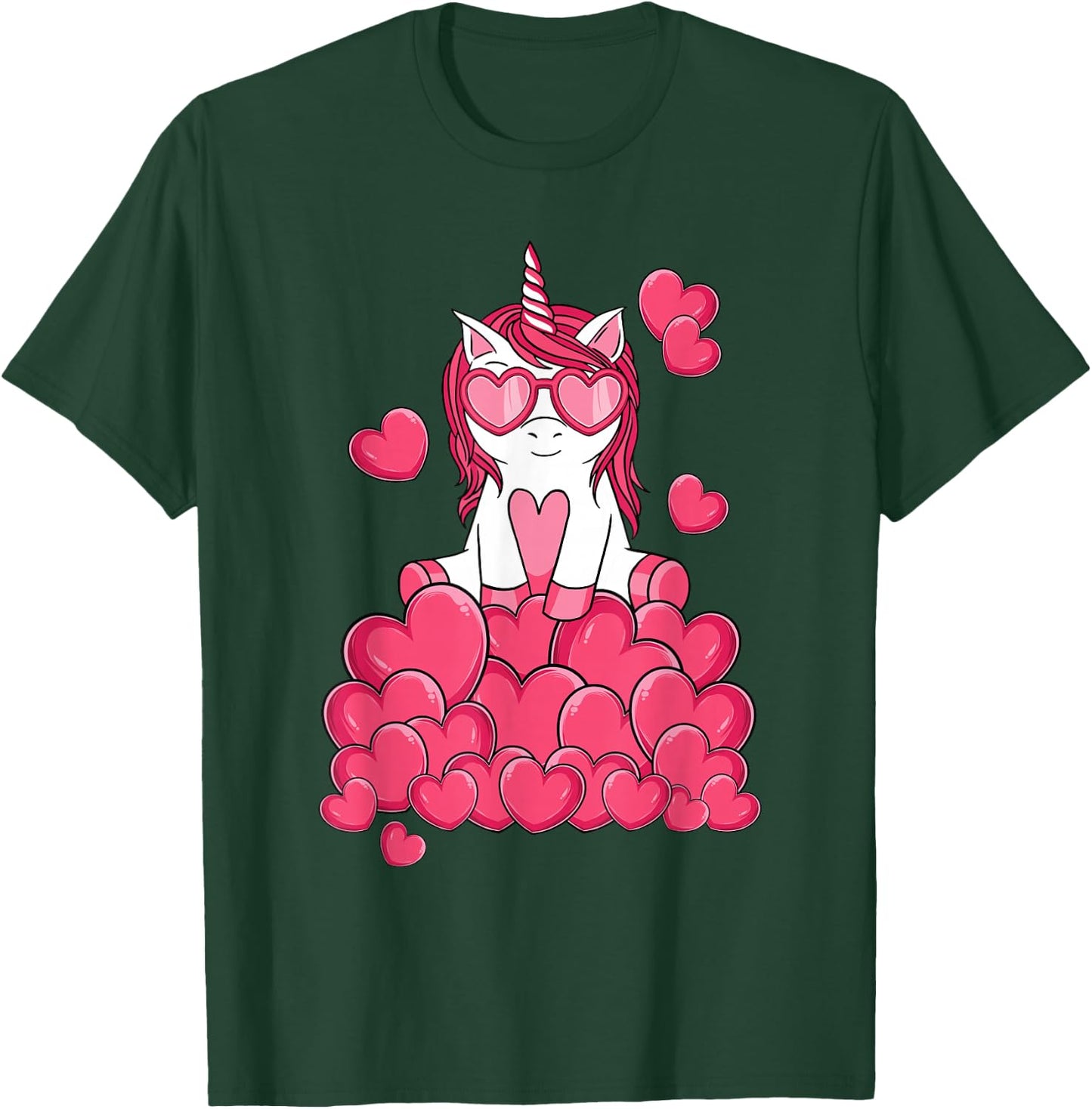 Cute Unicorn Lover Valentines Day Heart Girls Kids T-Shirt - T-Shirt | Forest