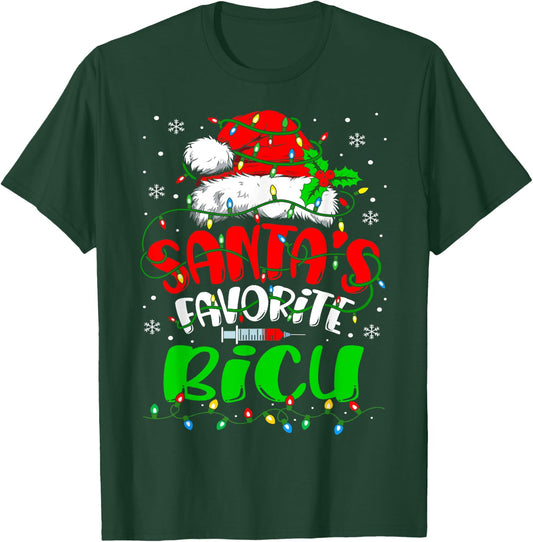 Santa Favorite BICU Nurse Christmas Burn ICU Nurse T-Shirt - T-Shirt | Forest