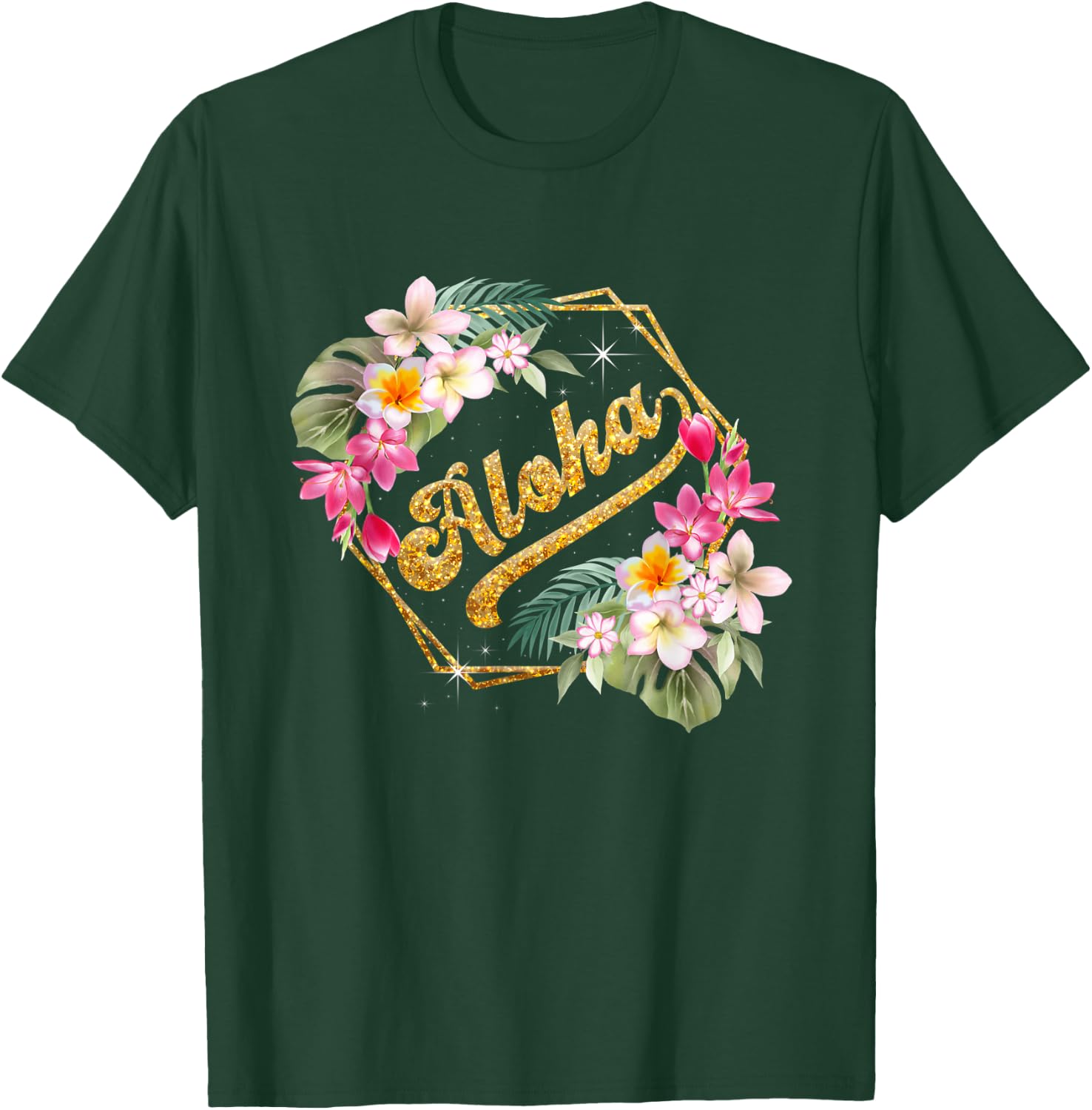 Aloha Flowers Hawaiian Funny Hawaii Beach Luau Party Women T-Shirt - T-Shirt | Forest