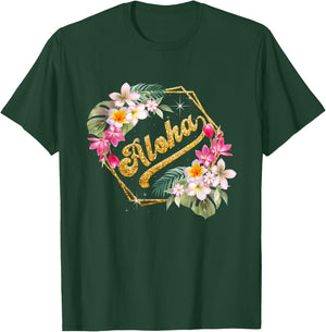 Aloha Flowers Hawaiian Funny Hawaii Beach Luau Party Women T-Shirt - T-Shirt | Forest