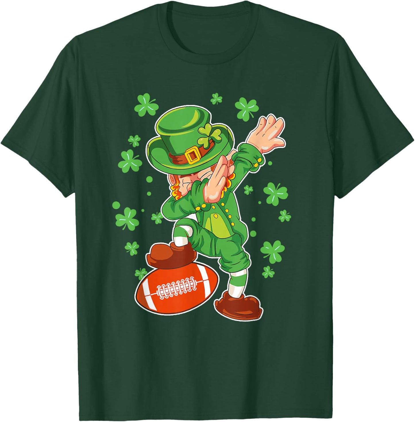 St Patricks Day Boys Men Kids Football Dabbing Leprechaun T-Shirt - T-Shirt | Forest