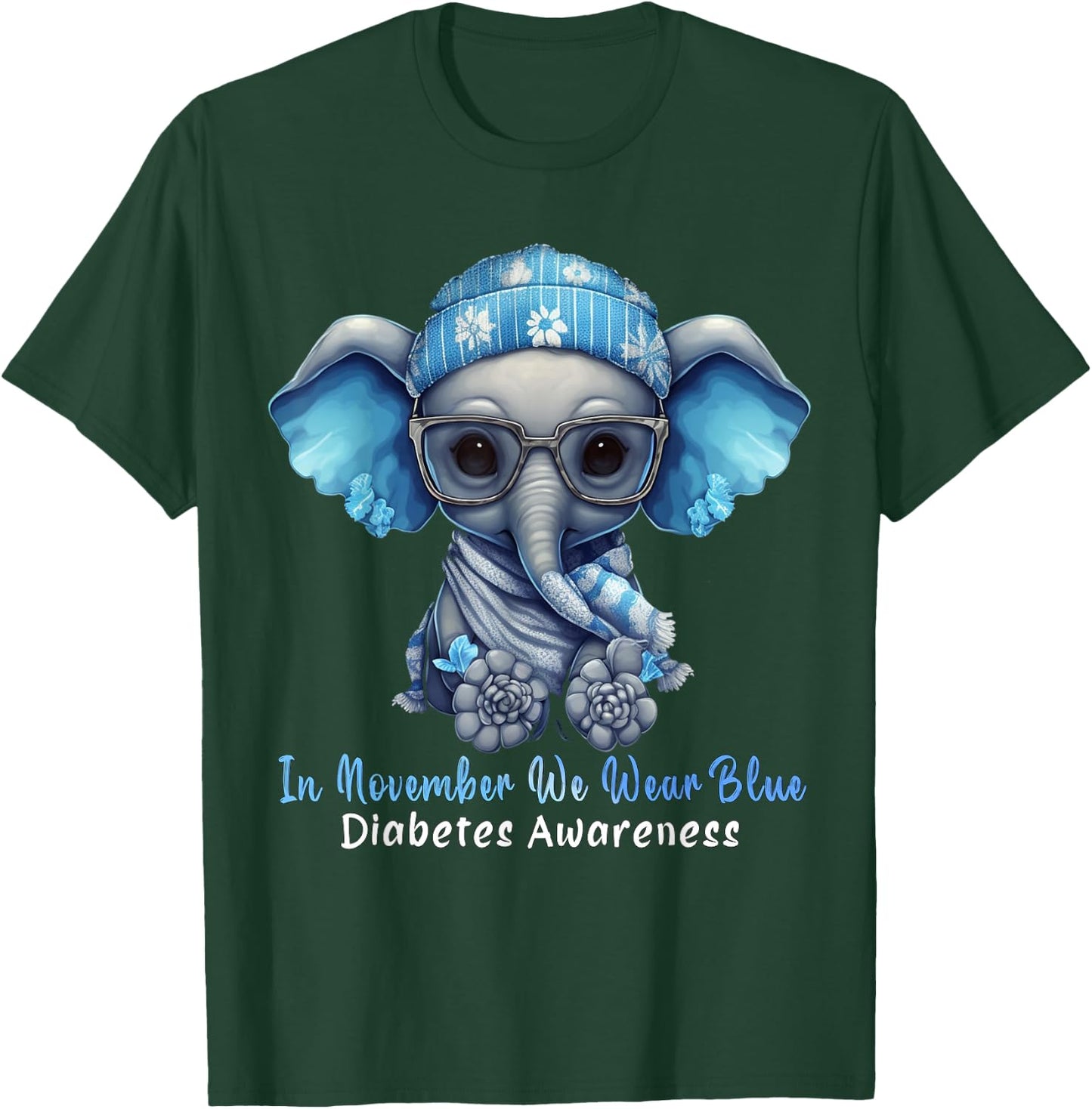 In November We Wear Blue Elephant Diabetes Awareness Gifts T-Shirt - T-Shirt | Forest