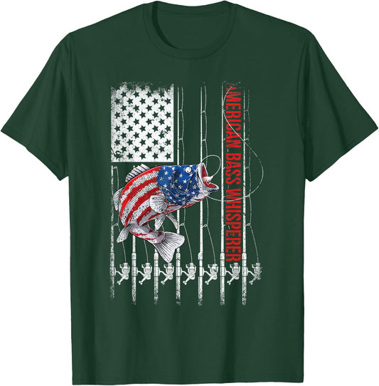 American Flag Bass Whisperer Fisherman T-Shirt - T-Shirt | Forest