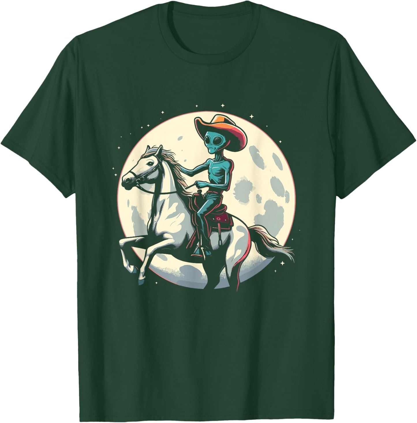 Alien Cowboy On A Horse - Vintage Alien UFO Conspiracy Lover T-Shirt - T-Shirt | Forest