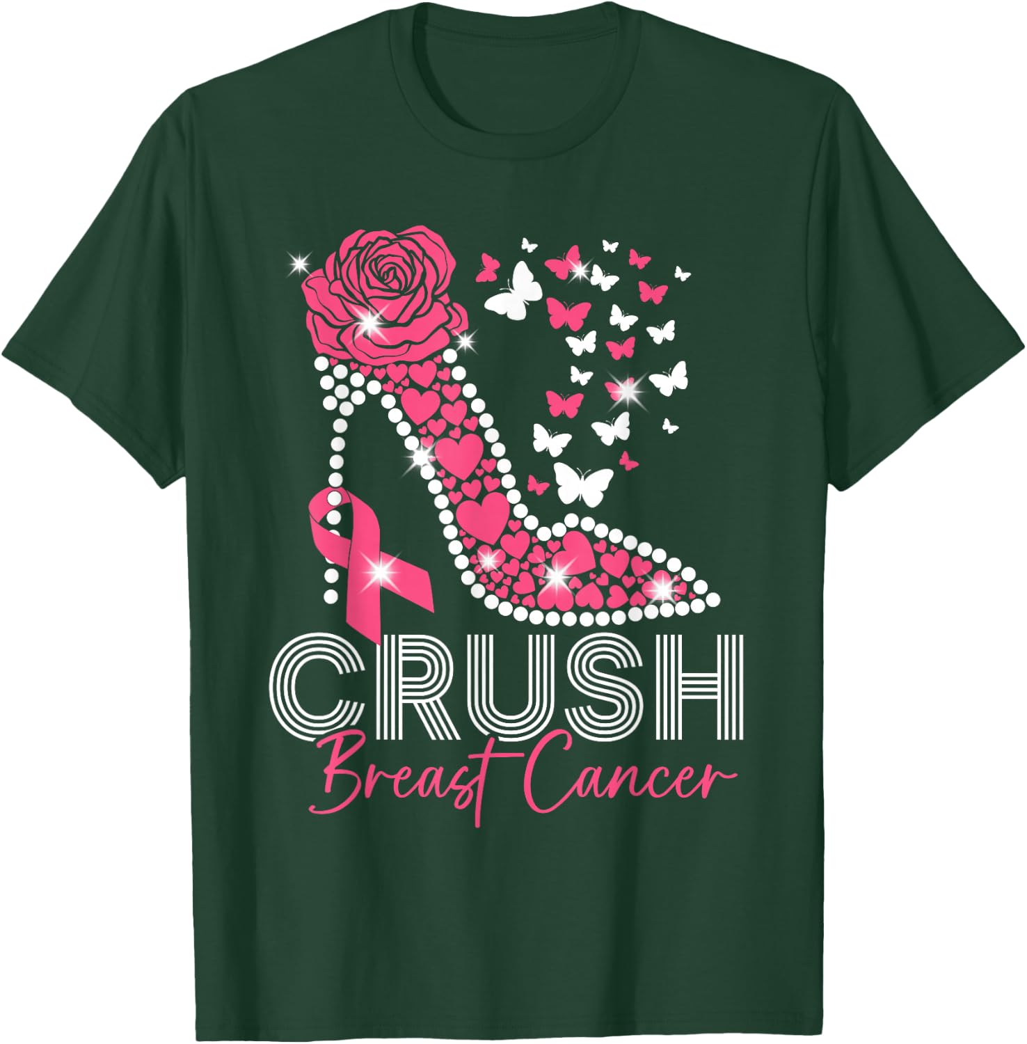 Crush Breast Cancer Awareness High Heels Pink Ribbon T-Shirt - T-Shirt | Forest