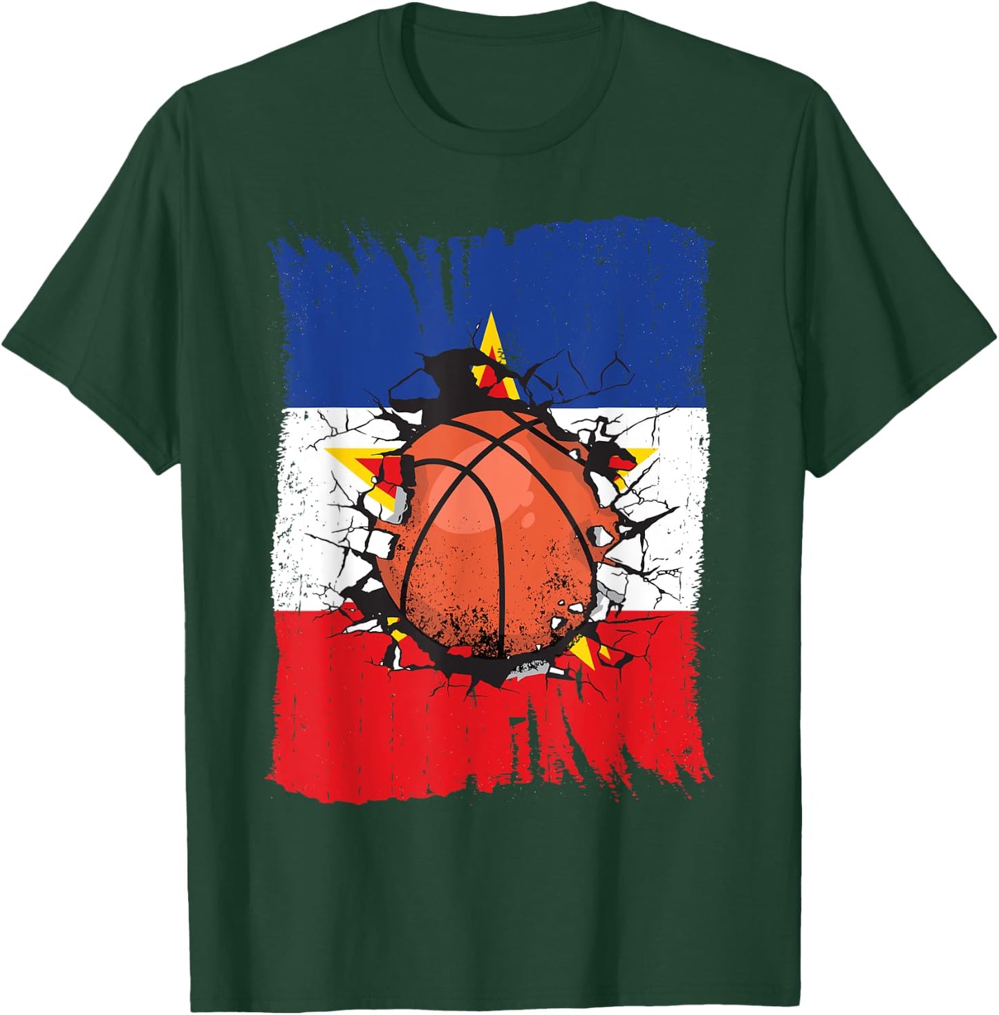 Basketball Team Yugoslavia Fan Splintered Yugoslavian Flag T-Shirt - T-Shirt | Forest