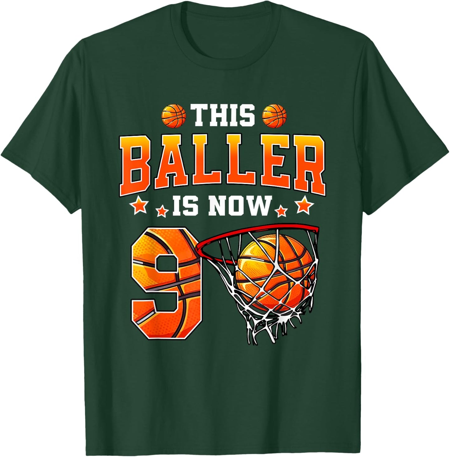 This Baller Is Now 9 Basketball Kids Boys Girls 9th Birthday T-Shirt - T-Shirt | Forest