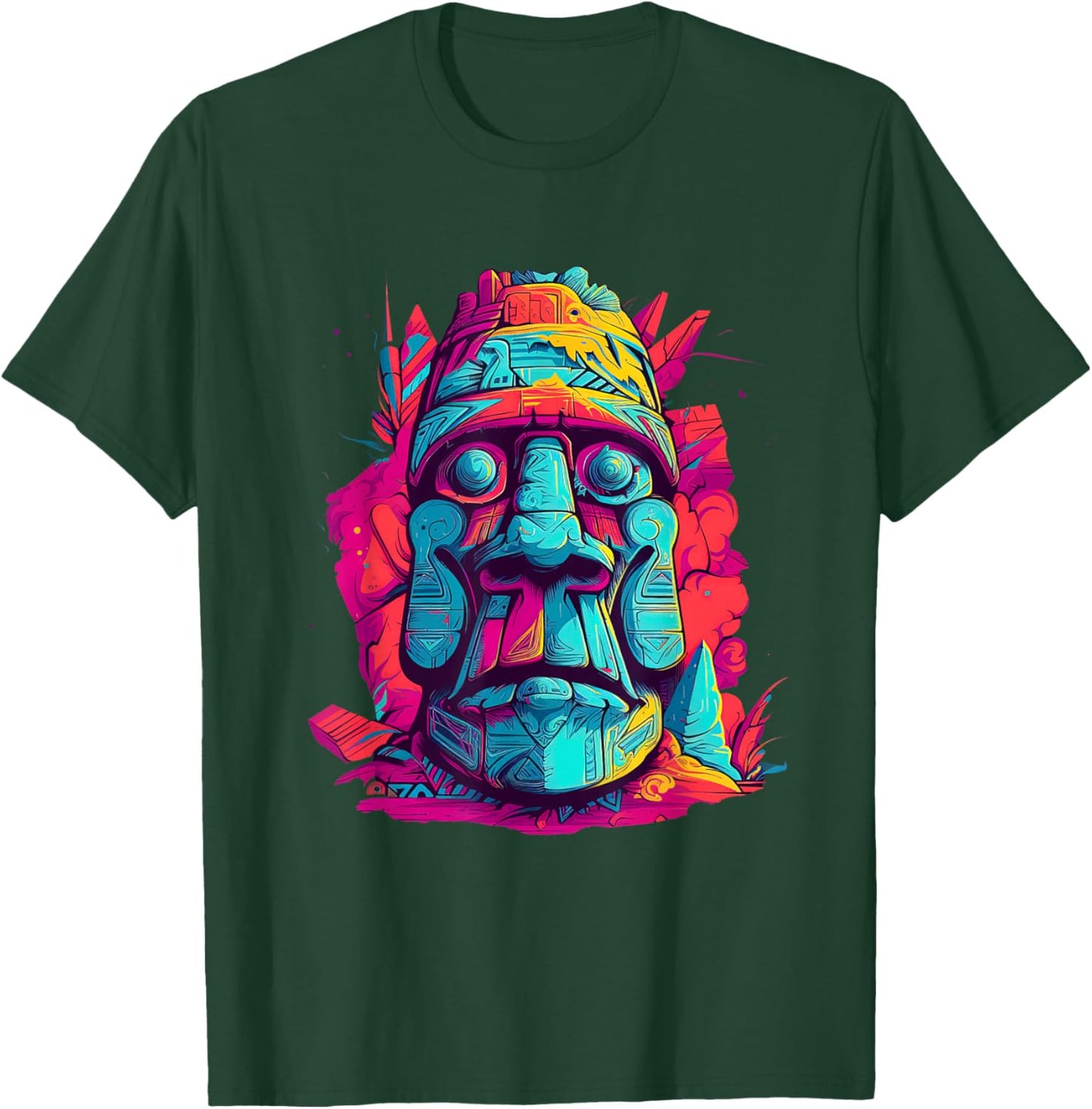 Moai Island Colourful Art Usa Us Native American T-Shirt - T-Shirt | Forest