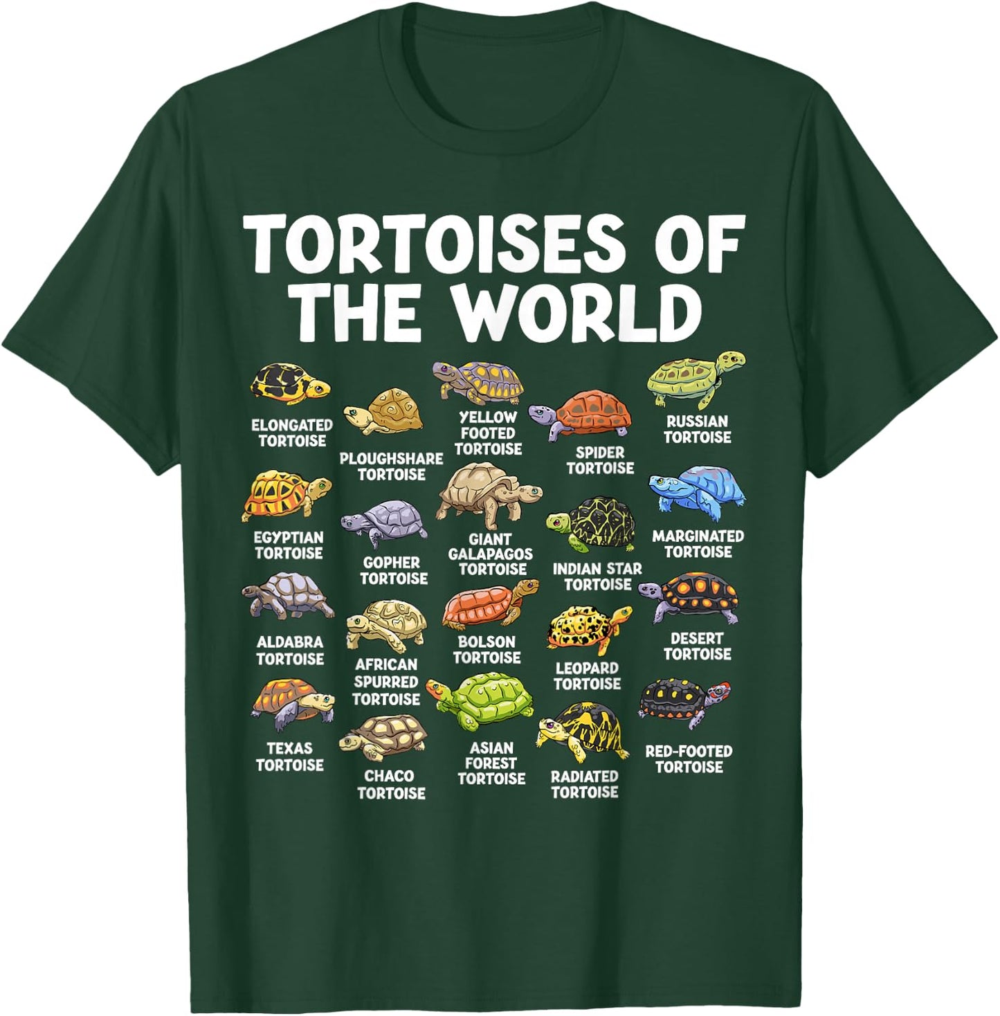 Tortoises of The World Kawaii Types of Turtles Funny Reptile T-Shirt - T-Shirt | Forest