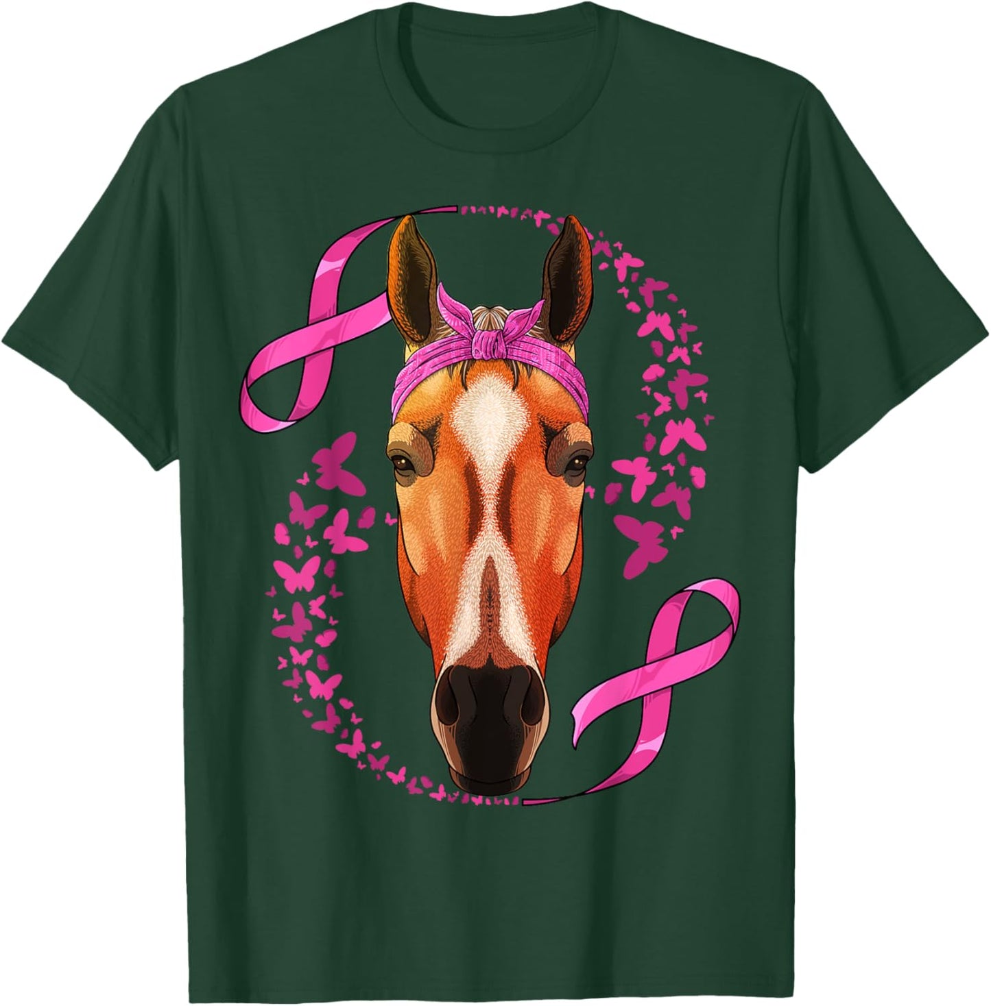 Horse Breast Cancer Awareness Pink Bandana Cancer Survivor T-Shirt - T-Shirt | Forest