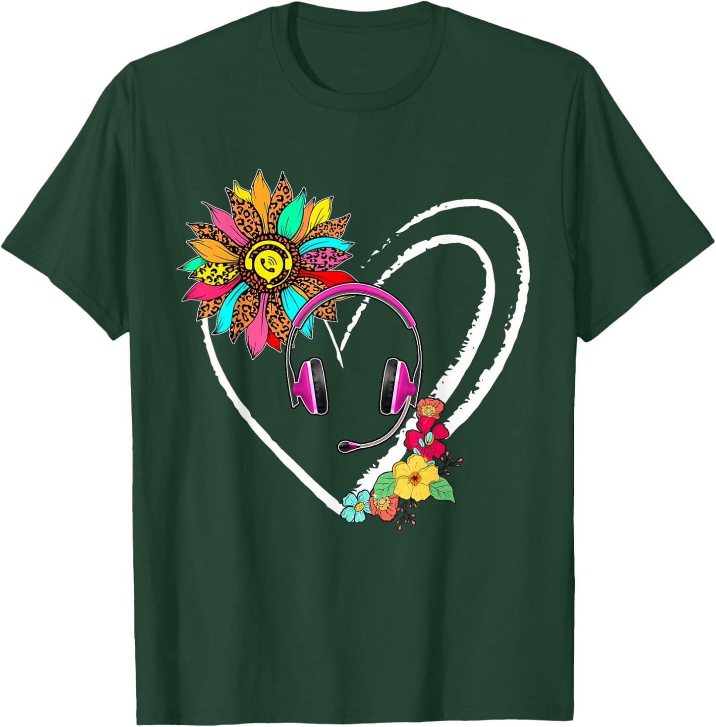 Dispatcher Tools Sunflower Cute Heart Shape Floral Family T-Shirt - T-Shirt | Forest