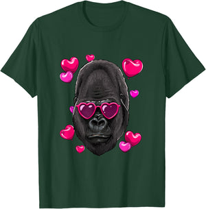 Valentines Day Gorilla Heart Love Couples Ape Monkey Primate T-Shirt - T-Shirt | Forest