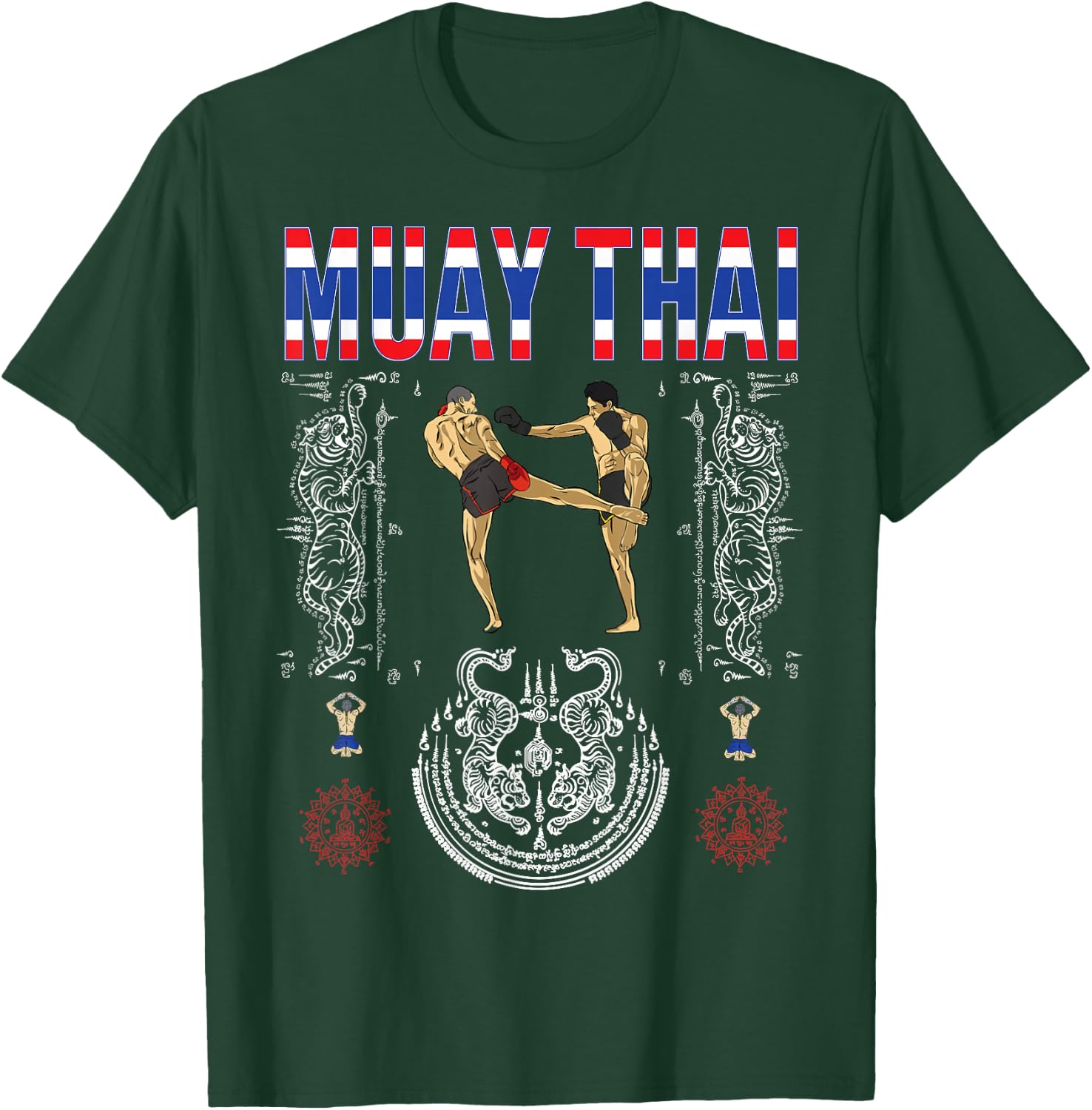 Sawadee Thai Traditional sak yant Thai Twin Tiger Muay Thai T-Shirt - T-Shirt | Forest