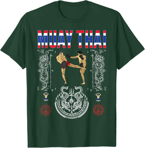 Sawadee Thai Traditional sak yant Thai Twin Tiger Muay Thai T-Shirt - T-Shirt | Forest