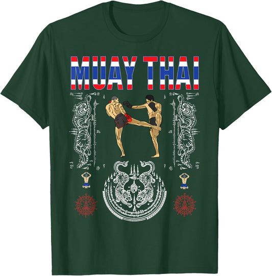 Sawadee Thai Traditional sak yant Thai Twin Tiger Muay Thai T-Shirt - T-Shirt | Forest