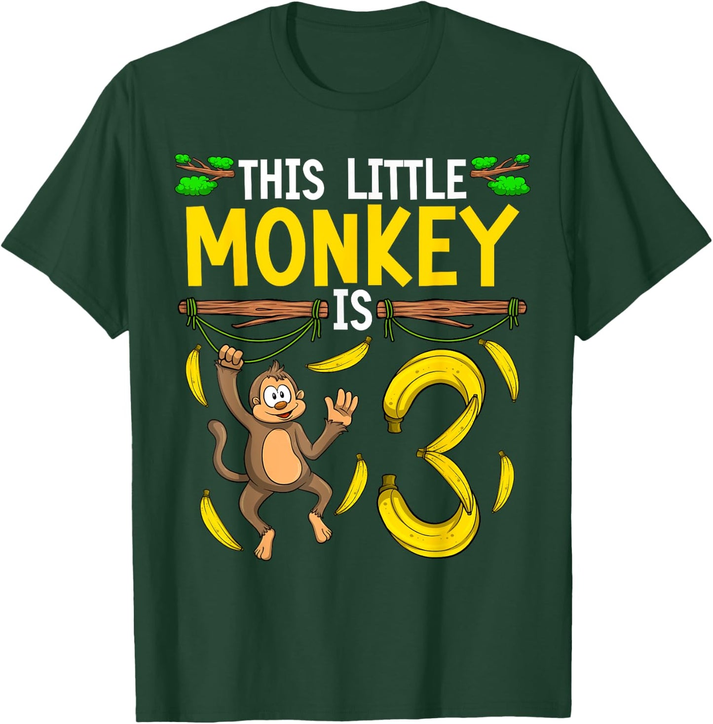 Monkey Birthday Shirt 3rd Monkey Theme Party Kids T-Shirt - T-Shirt | Forest