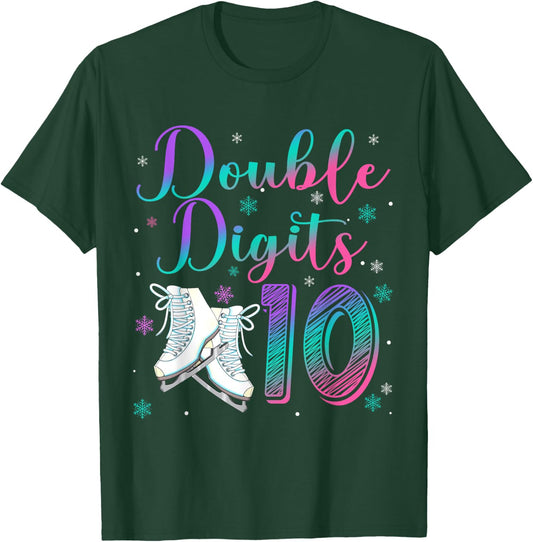 Double Digits 10 Year Old 10th Birthday Ice Skating Skate T-Shirt - T-Shirt | Forest