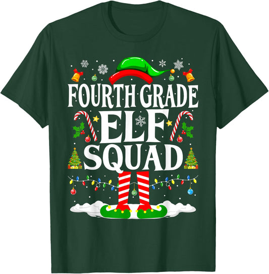 4th Grade Elf Squad Xmas Funny Christmas Fourth Grade Elf T-Shirt - T-Shirt | Forest