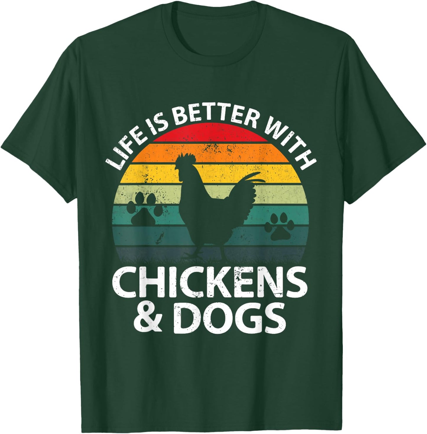 Life Is Better With Chickens & Dogs Women Girls Farmer T-Shirt - T-Shirt | Forest