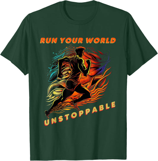 Run Your World: Unstoppable Running Inspiration Motivational T-Shirt - T-Shirt | Forest