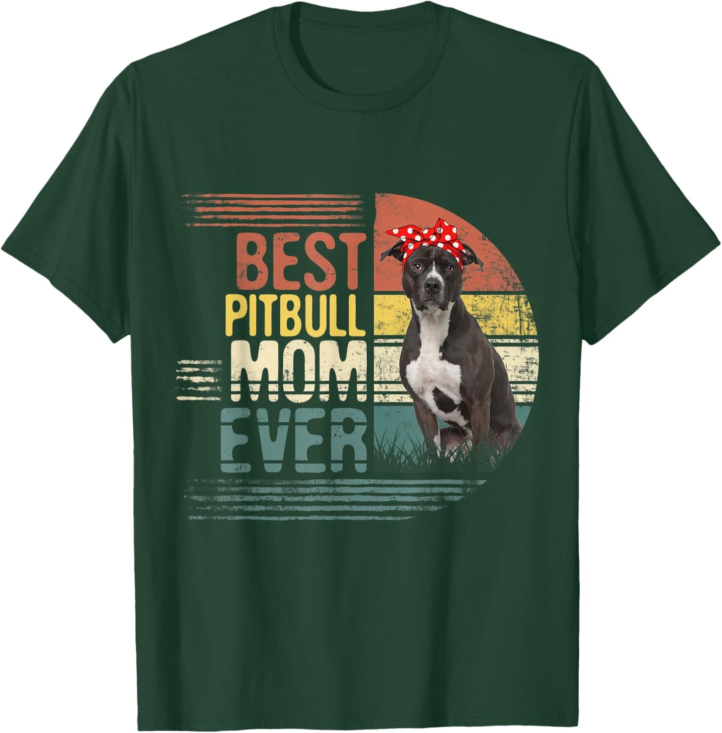 Vintage Best Pitbull Mom Ever Mothers Day For Dog Mom Men Women Kids T-Shirt - T-Shirt | Forest