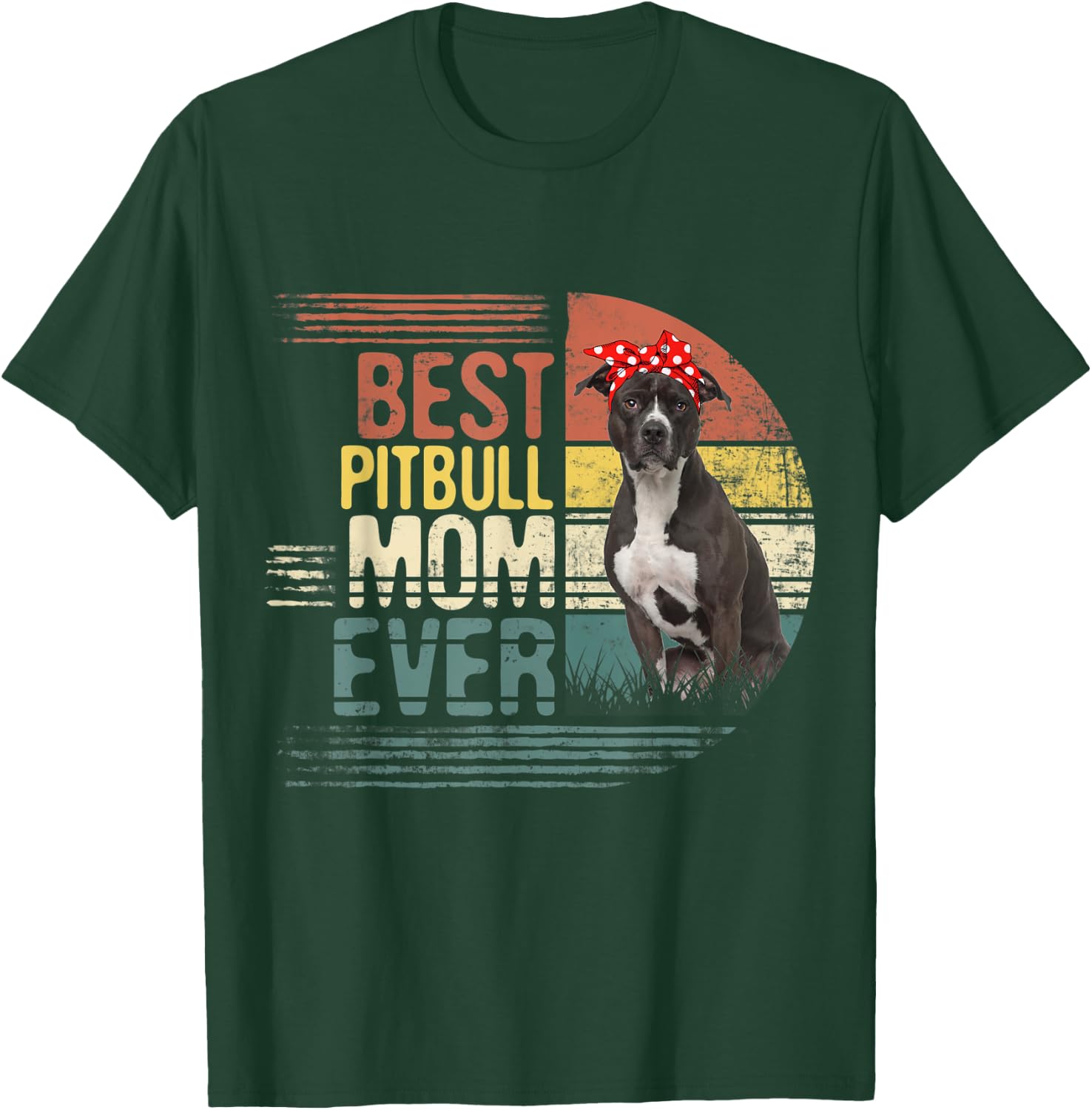 Vintage Best Pitbull Mom Ever Mothers Day For Dog Mom Men Women Kids T-Shirt - T-Shirt | Forest