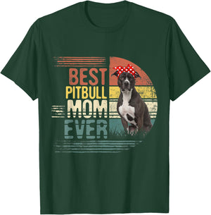 Vintage Best Pitbull Mom Ever Mothers Day For Dog Mom Men Women Kids T-Shirt - T-Shirt | Forest