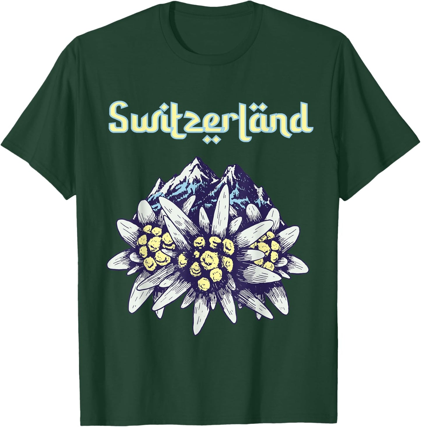 Switzerland Edelweiss Alps Souvenir Mountain Hiking Snow T-Shirt - T-Shirt | Forest