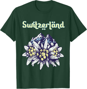 Switzerland Edelweiss Alps Souvenir Mountain Hiking Snow T-Shirt - T-Shirt | Forest