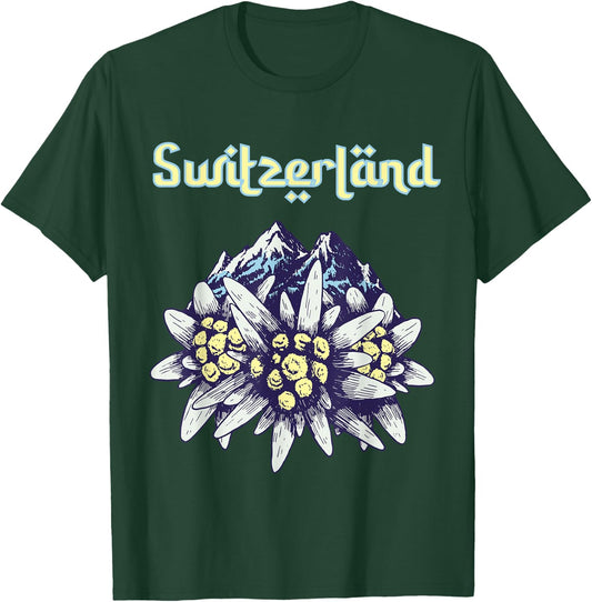 Switzerland Edelweiss Alps Souvenir Mountain Hiking Snow T-Shirt - T-Shirt | Forest