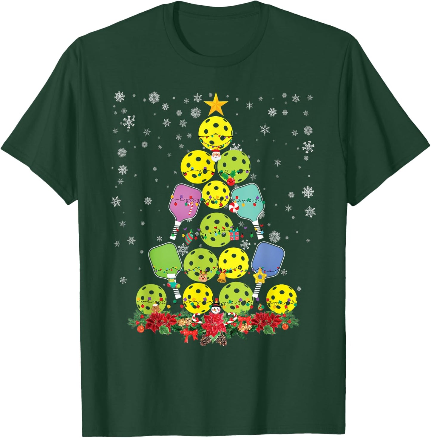 Pickleball Christmas Tree Santa Pickleball X Mas Lights T-Shirt - T-Shirt | Forest