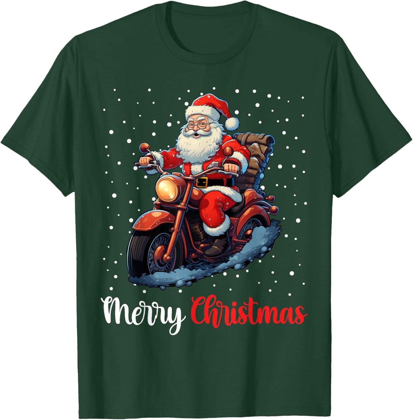 Merry Christmas Santa Riding Motorcycle Biker T-Shirt - T-Shirt | Forest