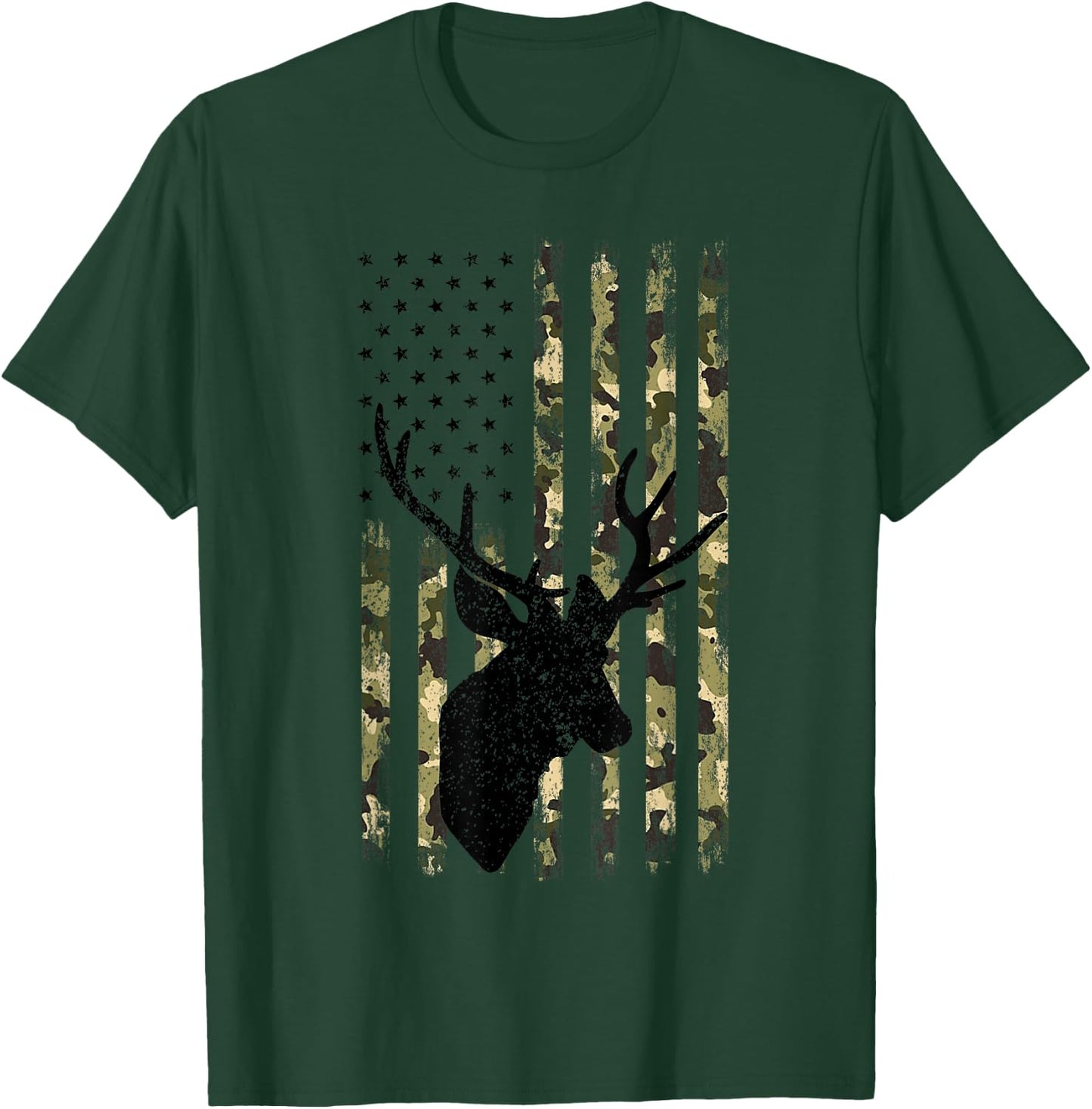 Funny Camouflage USA Flag Whitetail Buck Deer Hunting Lovers T-Shirt - T-Shirt | Forest