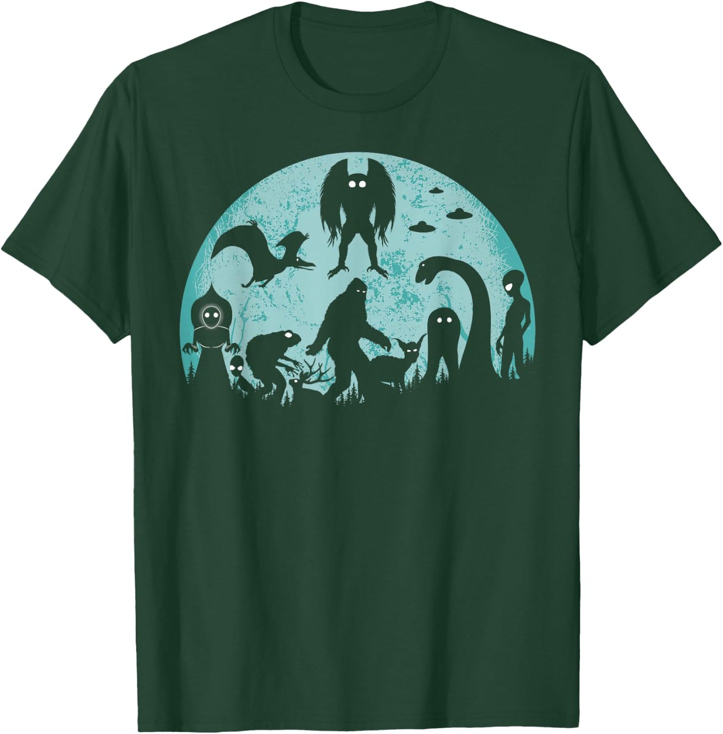 Bigfoot Loch Ness Monster Mothman And Aliens Funny Cryptid T-Shirt - T-Shirt | Forest