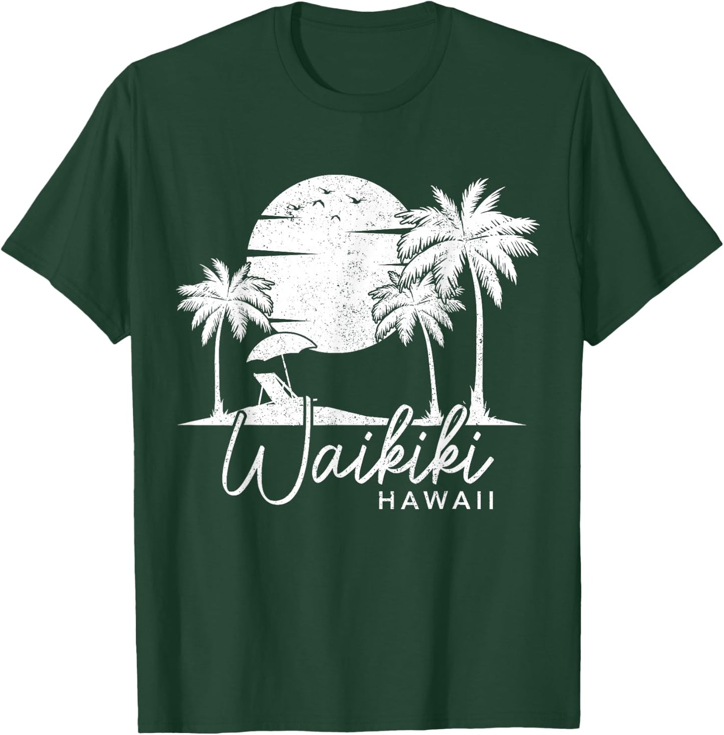 Waikiki Beach Hawaii Surf Vintage Sunset Surfer T-Shirt - T-Shirt | Forest
