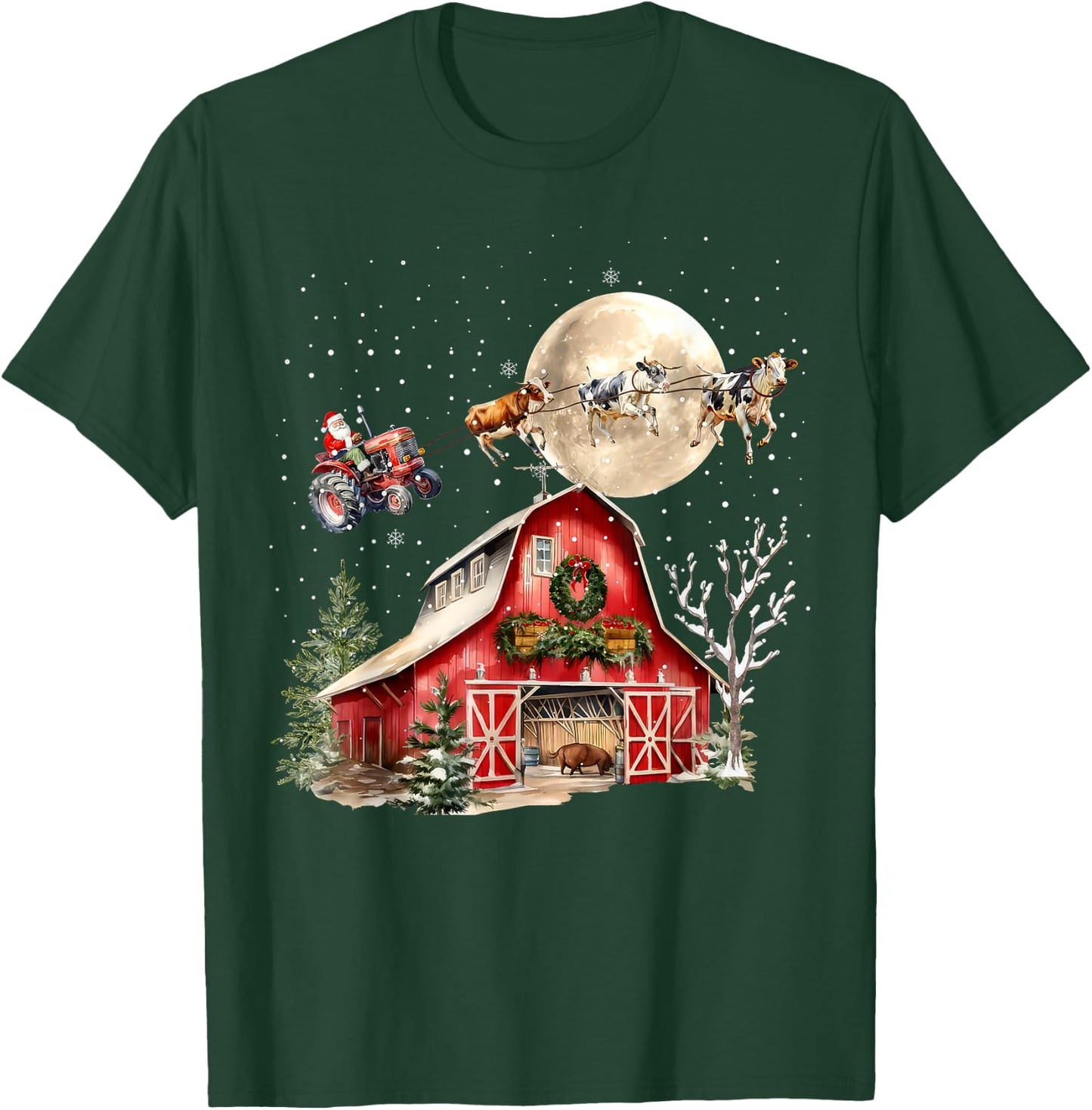 Funny Santa Claus Tractor Cows Farm Farmer Christmas Holiday T-Shirt - T-Shirt | Forest