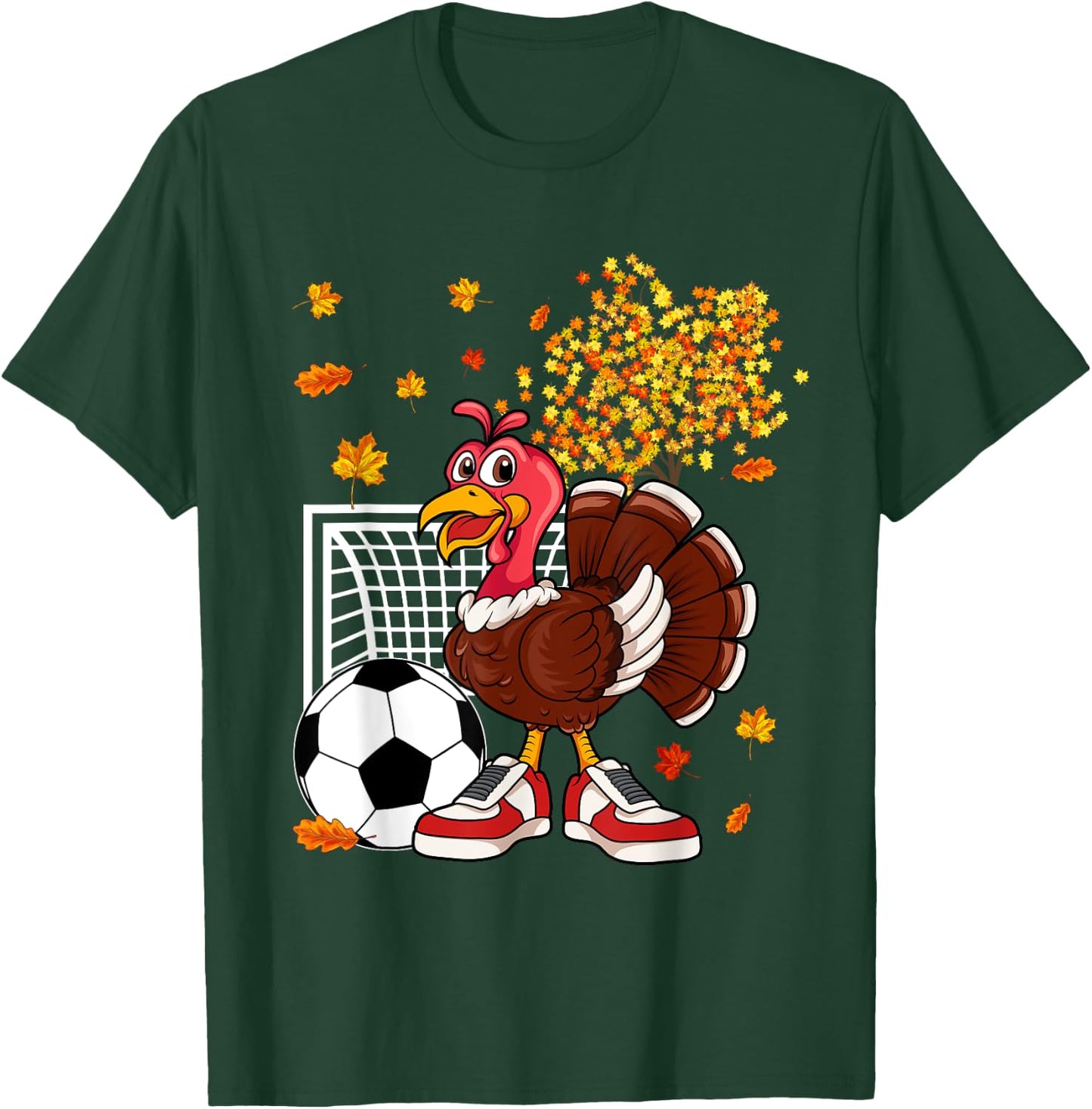 Turkey Playing Soccer Thanksgiving Player Coach Fall Lover T-Shirt - T-Shirt | Forest
