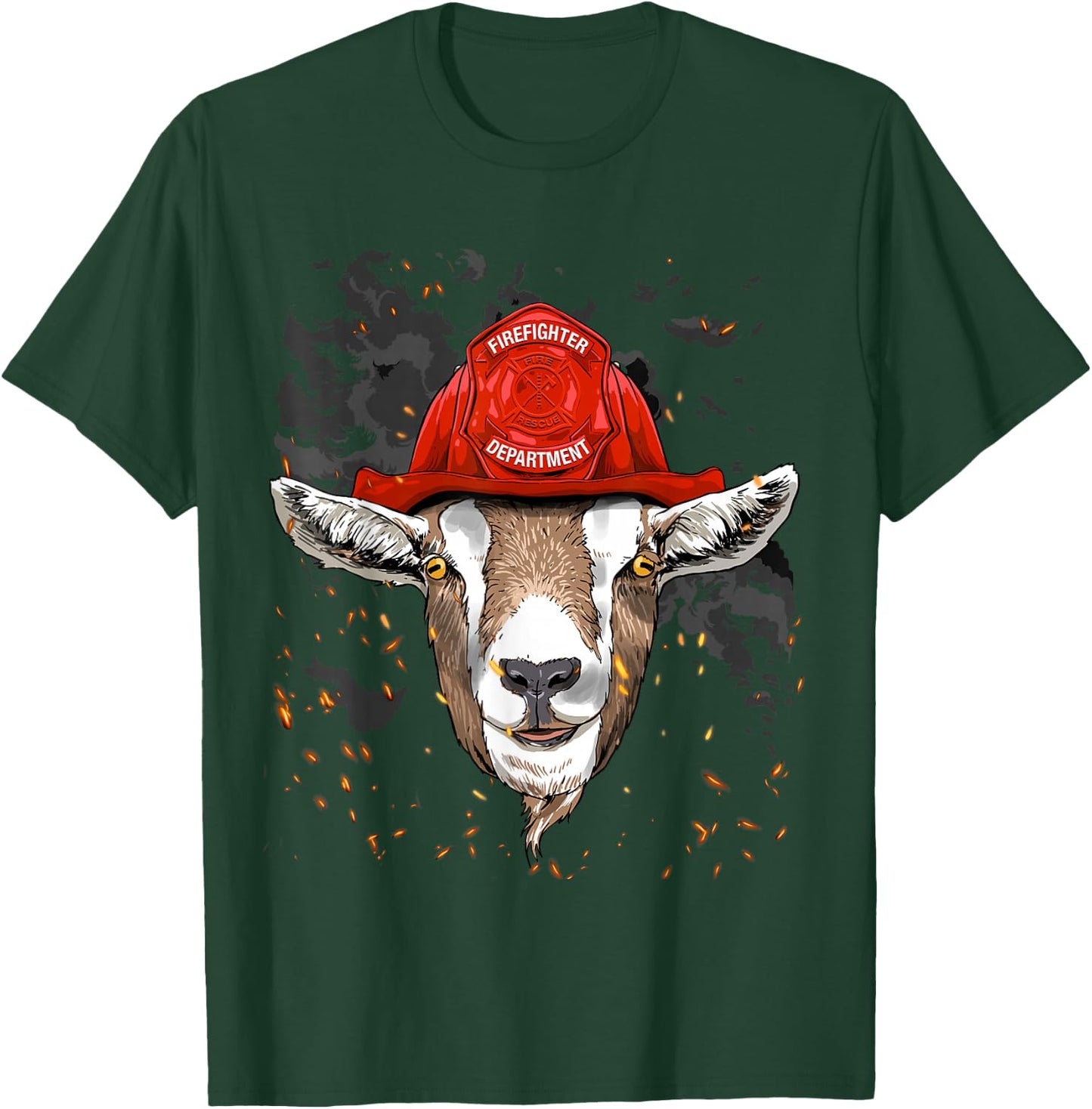Firefighter Goat Fire Department Fireman Farmer Goat Lover T-Shirt - T-Shirt | Forest