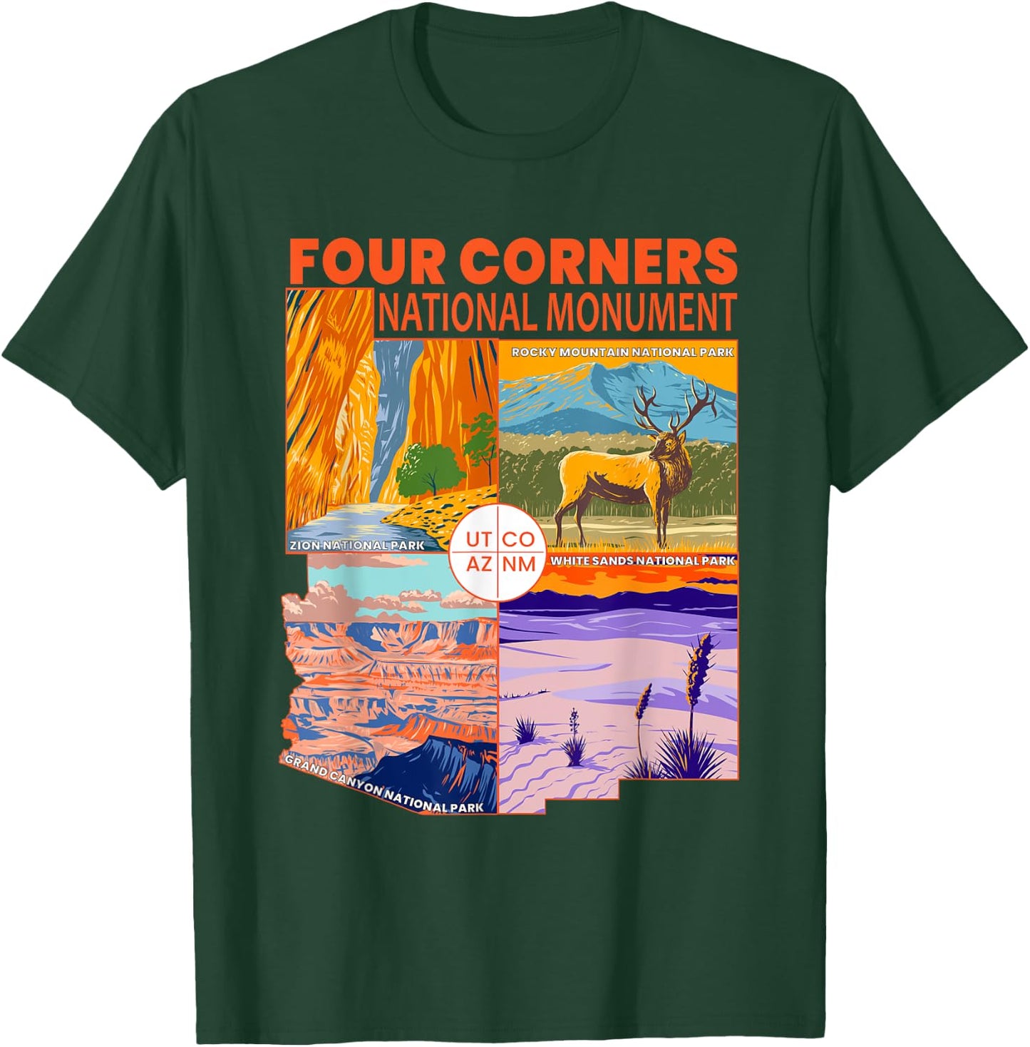 Four Corners National Monument With National Parks Retro T-Shirt - T-Shirt | Forest