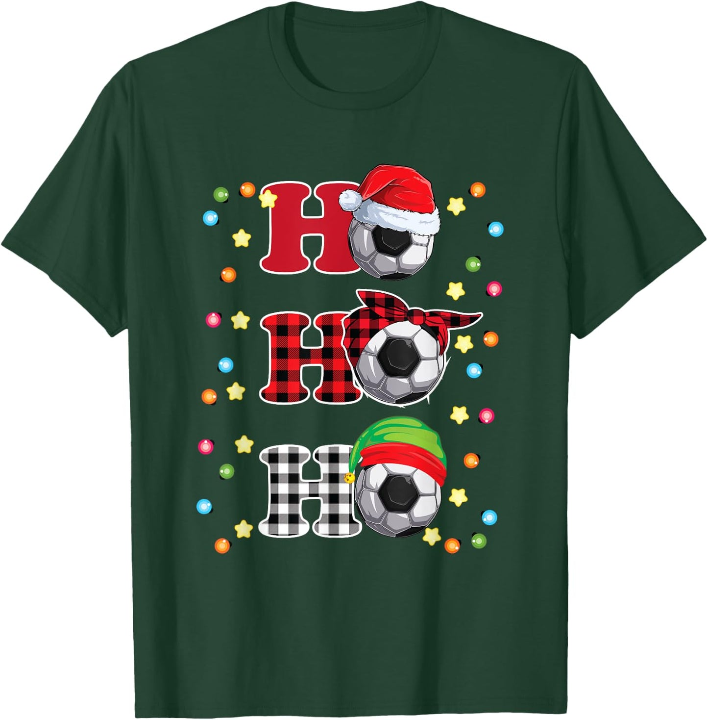Ho Ho Ho Santa Red Plaid Christmas Lights Pajama Soccer T-Shirt - T-Shirt | Forest