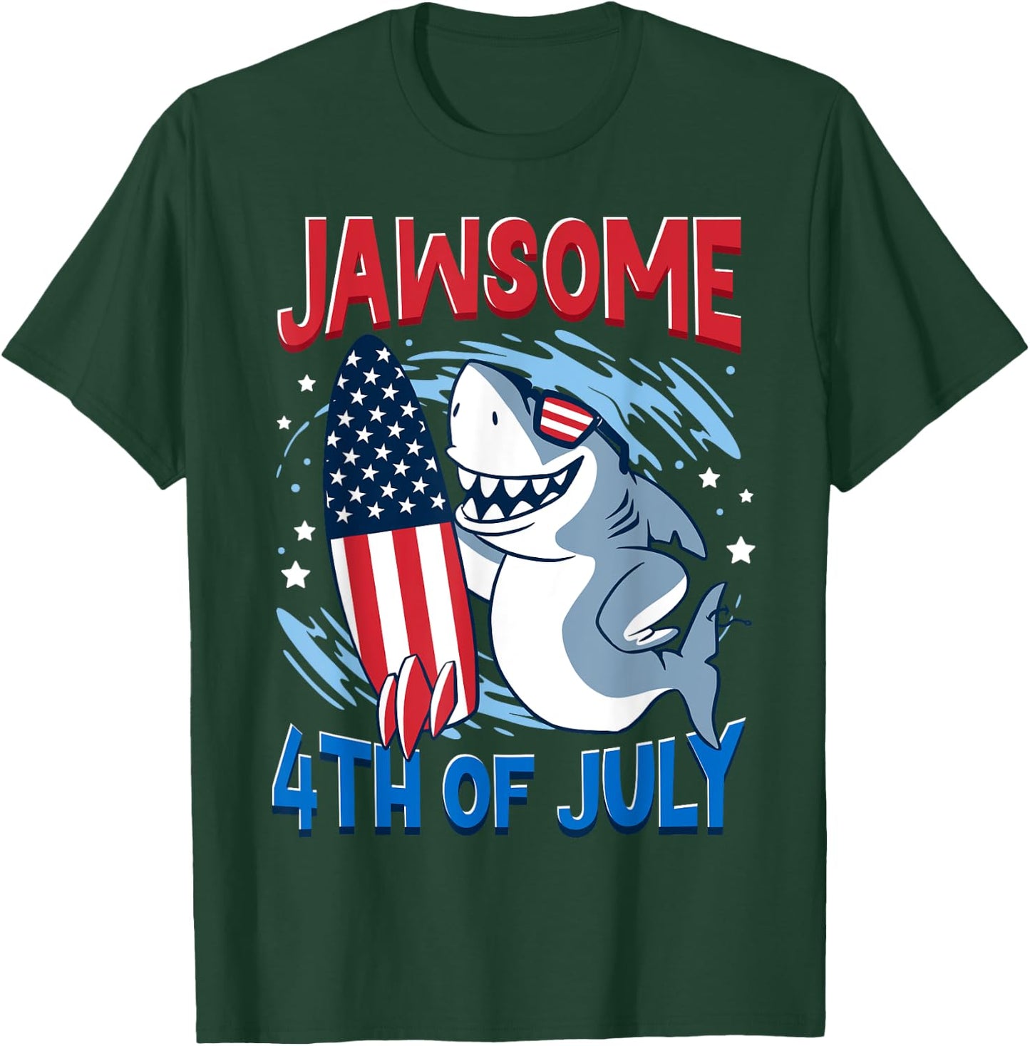 Jawsome 4th of July Outifts For Kids Boys Men Funny Shark T-Shirt - T-Shirt | Forest
