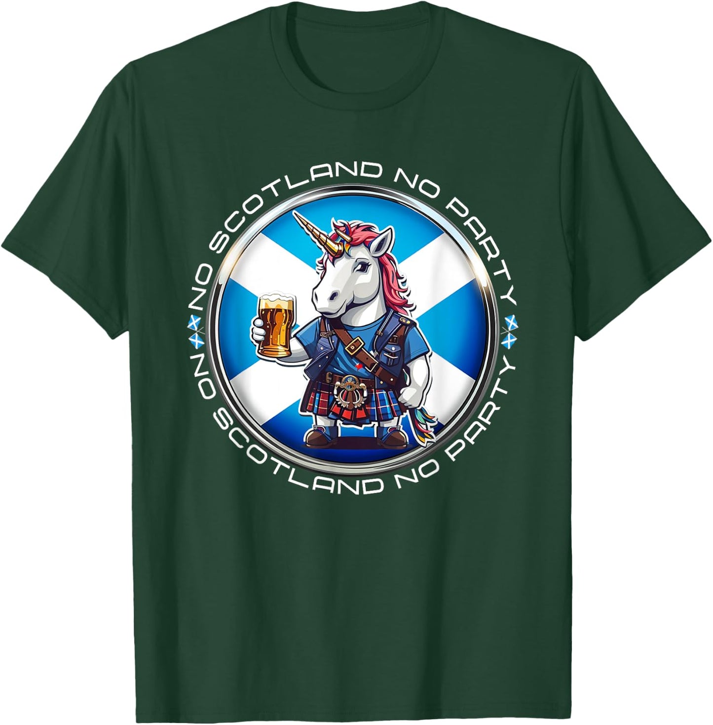 No Scotland No Party Scottish Pride Scotland Unicorn Saltire T-Shirt - T-Shirt | Forest