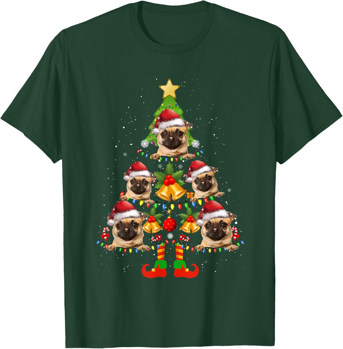 Funny Chug Dog Christmas Lights Tree Dog Lover Xmas T-Shirt - T-Shirt | Forest