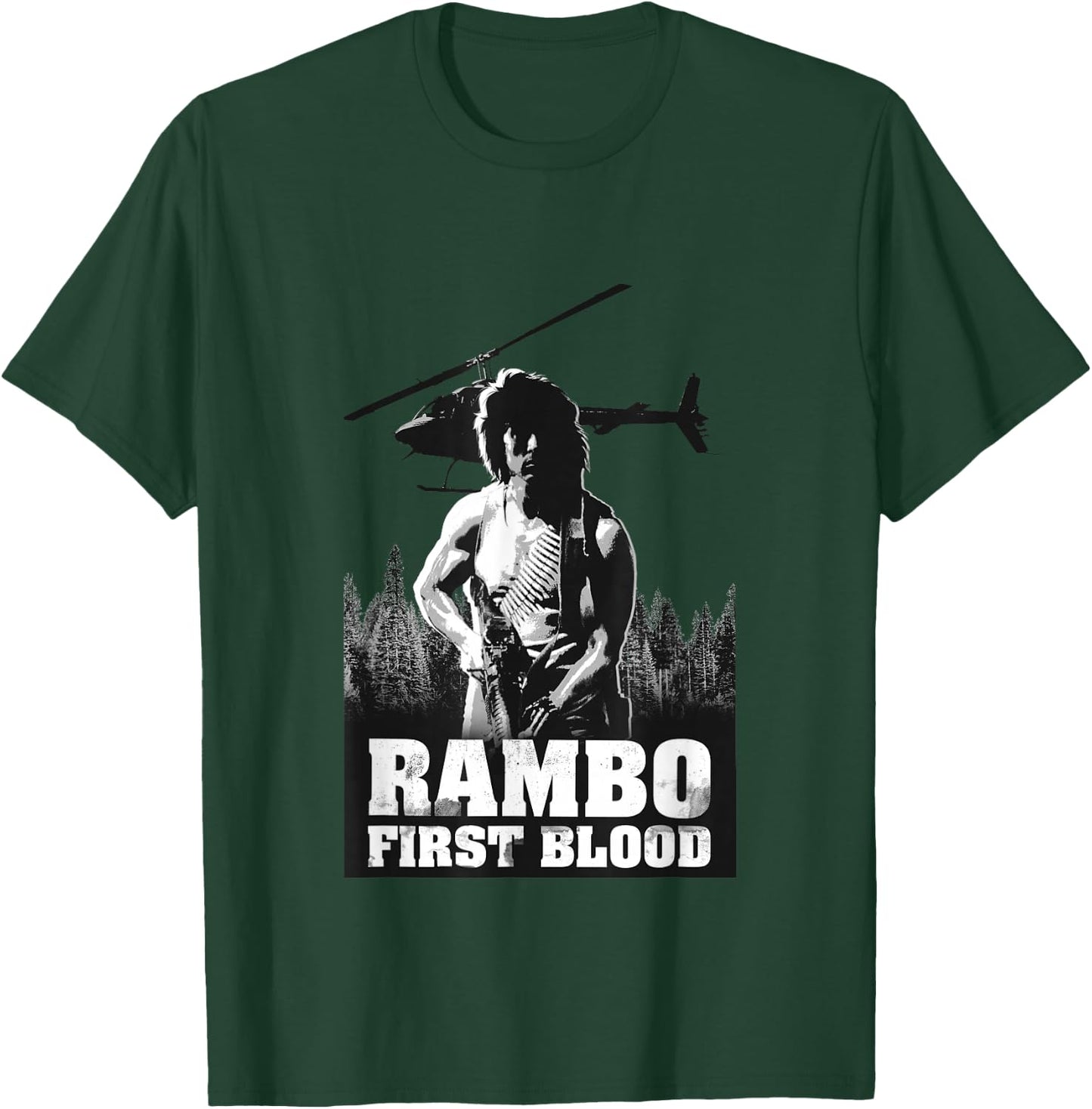 Rambo , Men's Grey, Small, Short Sleeve, Classic Fit, Crew Collar, Modern, Lightweight, Officially Licensed Rambo Design T-Shirt - T-Shirt | Forest