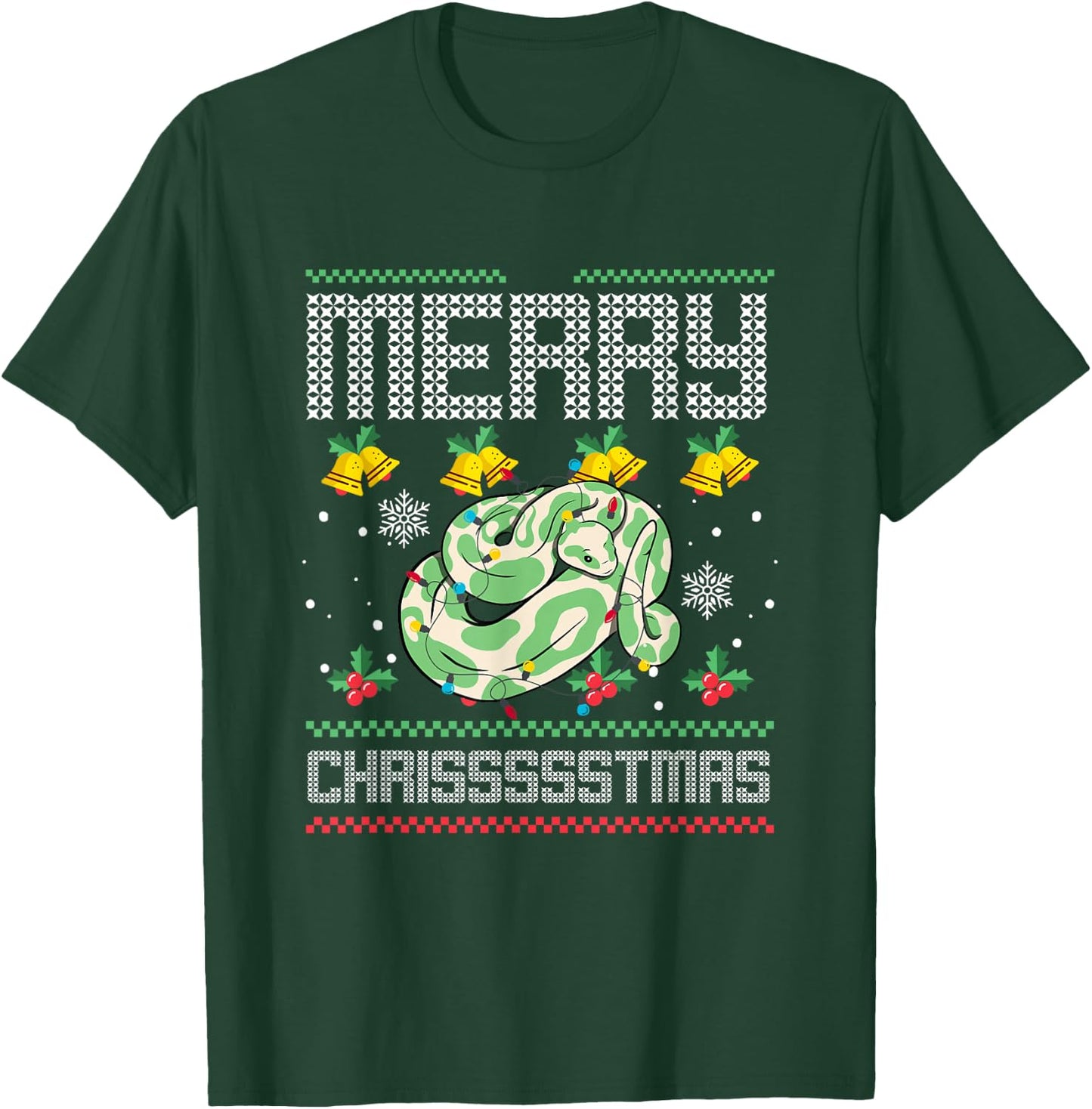 Christmas Snake Serpent Reptile Merry Chrissssstmas T-Shirt - T-Shirt | Forest