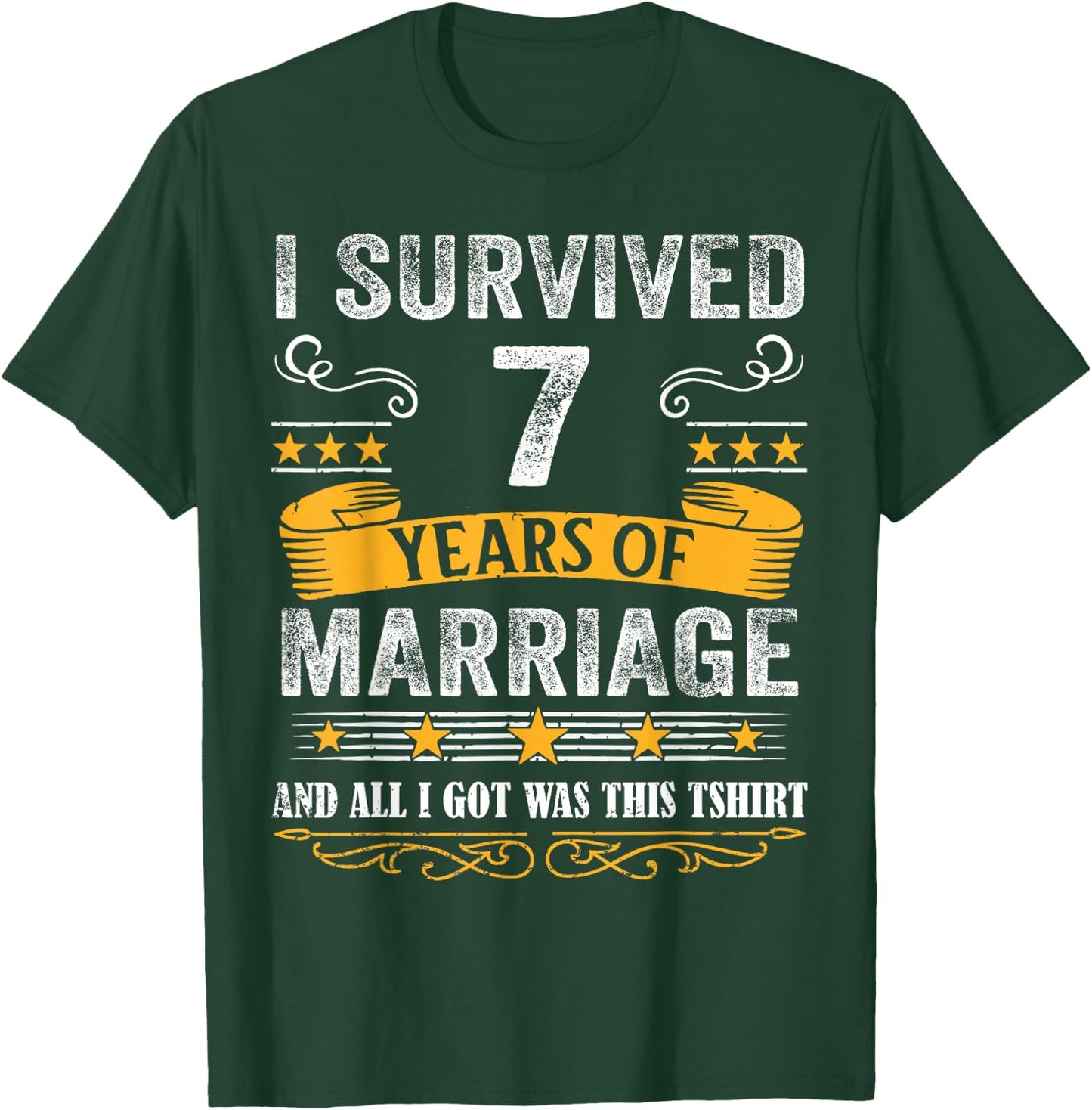 7th Wedding Anniversary shirt Couples Husband Wife 7 Years T-Shirt - T-Shirt | Forest